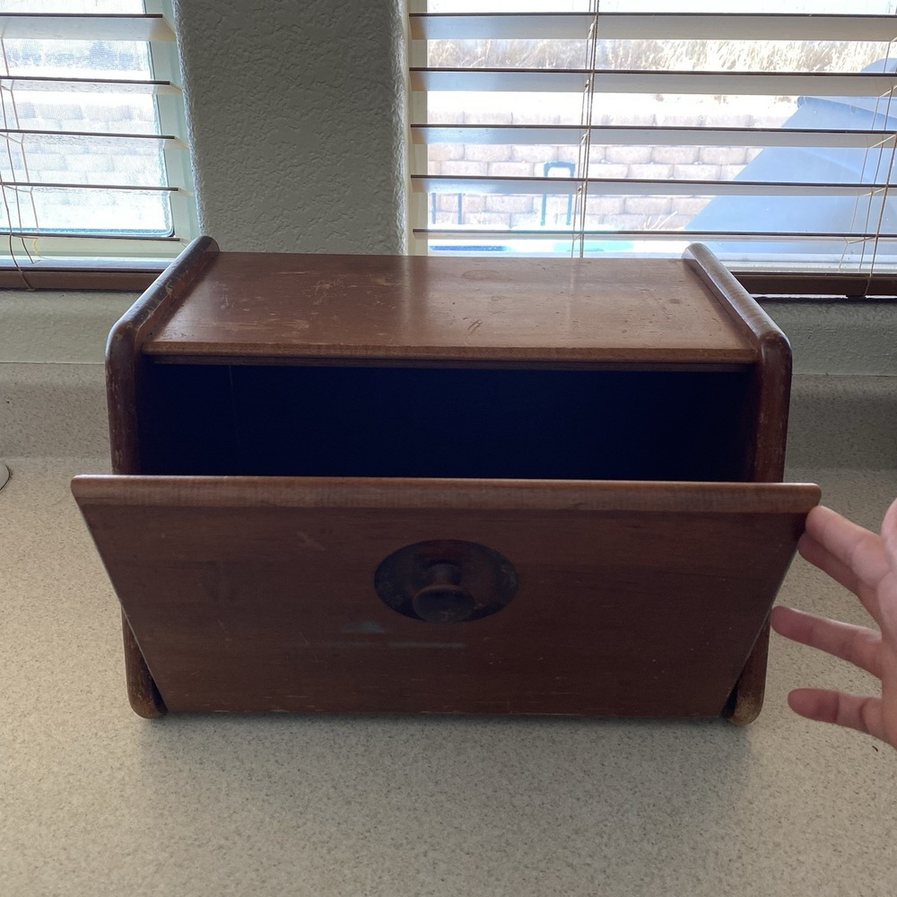 Vintage Wooden Bread Box with Drop Front Door